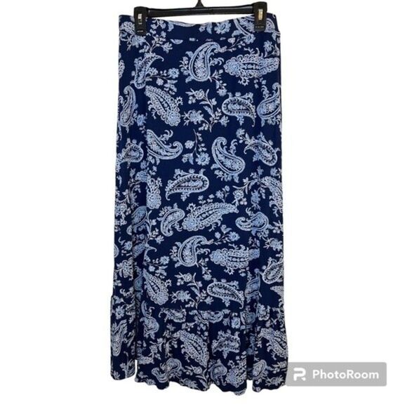 Talbots Blue Paisley Print Ruffle Wrap Skirt Size Medium - Picture 2 of 7